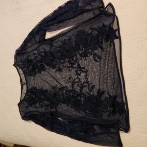 Gorgeous mesh embroidered  Navy blouse